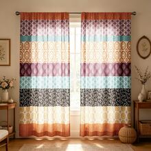 2 piezas Cortinas de patchwork bohemio, patrón de mandala vintage con bolsillo para barra, impresión digital de moda, adecuadas para sala de estar, dormitorio y oficina, decoración del hogar colorida - Accesorios de decoración interior, versión plana 2D, sin lazos - Multicolor - Ver 6