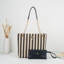 Bolso bandolera tejido arcoíris dulce y fresco 2026 nueva moda estilo japonés con colgante de perla cabeza de gato bolso de hombro - Multicolor - Ver 13