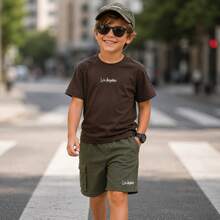 Conjunto Infantil Masculino Camiseta de Algodão Bermuda Moletinho para Meninos - Verde - Visão 6