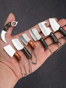 1pc Mini Decorative Knife, Used For Opening Express Boxes, Decorative Keychain/Hanging Chain, Portable And Lightweight, Wooden Handle Stainless Steel Blade, Fun And Colorful, Comes With Leather Sheath And Chain - Multicolor - View 7
