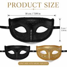 2pcs Halloween Masks Adult Half Face Men's Black + Gold Jazz Masquerade Party Props - Multicolor - View 2