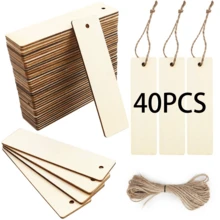 10/20/40/60pcs Wooden Blank Bookmarks, DIY Handmade Rectangular Wooden Tags With Rope, Suitable For Wedding, Birthday Party Decoration, Rustic Style Holiday Bookmarks - A - View 12