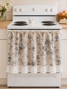 Floral Oven Door Curtain With Ruffle Trim, Farmhouse Tie-On Stove Handle Cover, Decorative Kitchen Oven Dust Curtain For Home Decor,30 X 21.3 Inches - Multicolor - View 10