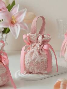 20pcs Floral Pattern Gift Bags, Pink Canvas Handle Gift Bags, Tea Party Favor Bags, Mini Drawstring Candy Gift Bags, Suitable For Bridal Shower, Birthday, Wedding And More - Multicolor - View 4