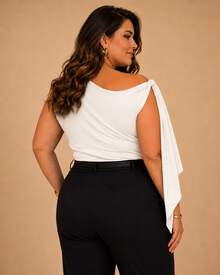 Women's Plus Size Tank Top With Bow - Comfortable, Casual, Elegant, Stylish,  Plus Size Fashion - Summer 2026 - 米白色 - 查看 2