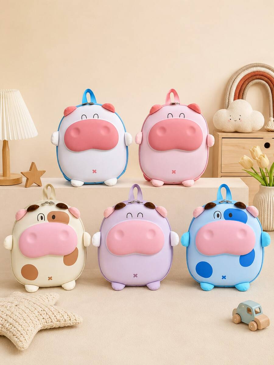 XD Mochila Infantil com Estampa de Casca de Ovo e Vaca, Mochila de Jardim de Infância Fofa e Cartoon em Material EVA, Adequada para Crianças Volta às Aulas ou Presentes de Férias - Multicolorido - Visão 1