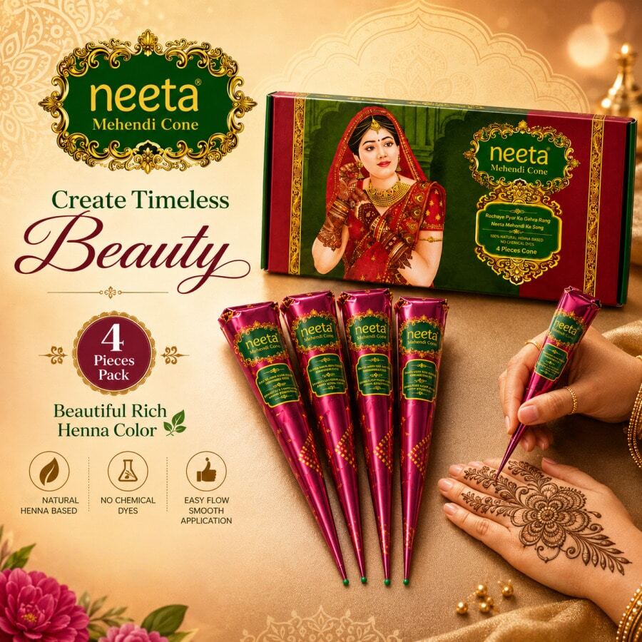 1/4/12個裝 純天然 Neeta 有機海娜錐形貼花,臨時海娜紋身,半永久防水臨時紋身貼 - 棕色 - 查看 1