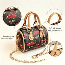 1pc New Mini Coin Purse Pillow Bag, Cherry Series, Classic Pattern Crossbody Bag, Small Mini Daily Wallet, Fashionable Mini Handbag Gift - 櫻桃老花枕頭包-黑色 - 查看 7