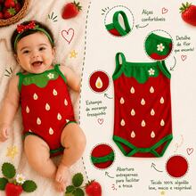 body bebê menina temático frutas, roupa infantil mesversário para recém nascidos de 0 a 12 meses - Vermelho - Visão 2