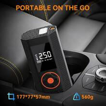150PSI Portable Air Compressor, Tire Inflator, Car Jump Starter, With Tire Pressure Gauge And LED Display - 3x Fast One-Touch Smart Wireless Tire Inflator, USB Powered, Rechargeable Battery - Black - View 2