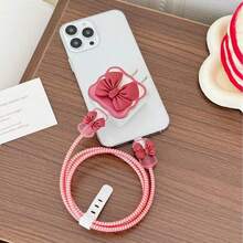 可愛波爾多紅蝴蝶結裝飾數據線保護套，相容 Apple 18/20W 充電器保護殼，數據線防咬保護繩裝置 - 酒紅色 - 查看 7