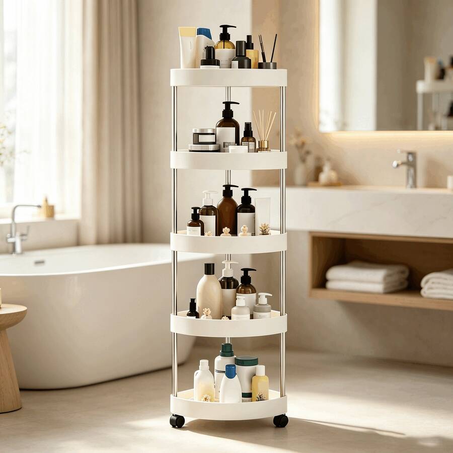 Rak Penyimpanan Sudut Segitiga, Cocok Untuk Kamar Mandi, Dapur, Ruang Tamu, Ruang Belajar, Tanpa Pengeboran, Kapasitas Besar, Dengan Roda, Penyimpanan Bertingkat, Mudah Diakses, Kokoh dan Tahan Lama - MultiWarna - View 1