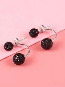2件組 Shamballa 全水鑽球形耳釘式耳環 雙倍閃耀鑽石耳環 適合女性日常配戴 - 銀色 - 查看 8