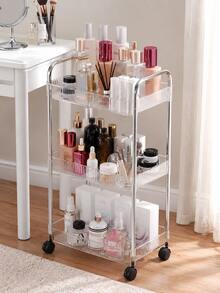 1pc Transparent Mobile Cosmetic Storage Cart, Large Capacity Multi-Functional Bathroom Organizer Display Rack, Bathroom Accessories, Rolling Cosmetic Storage Trolley, Suitable For Office, Bathroom, Kitchen, Living Room Mobile Storage Rack - Clear - View 3