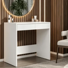 Clean Minimalist Freestanding Wall Side Table, Size 81*50*80cm Flush Hidden Dual Drawers Open Bottom Frame, Multi-Use Entrance Table, Bedroom Dressing Desk, Small Study Writing Table, Balcony Decor Display Stand - Multicolor - View 6