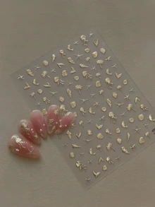 1張金屬金色美甲貼紙，3D浮雕海洋生物與貝殼設計，優雅海洋風美甲飾品 - 彩色 - 查看 4
