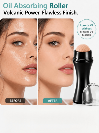Portable Volcanic Stone Facial Oil-Absorbing Roller, Oil Control Pore Cleansing Facial Massage Bar, Refreshing Oil-Absorbing Volcanic Stone, No Makeup Removal Needed, 360° Rotating, Detachable And Washable, Reusable, Facial Roller, Oil-Absorbing Ball, Summer Essential