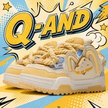 Q-AND Women's Cheese Yellow Retro Platform Dad Shoes, Soft Cushioned Breathable Mesh, Waterproof Slip Resistant Height Boosting Street Style Sneakers - 起司黃 - 查看 1