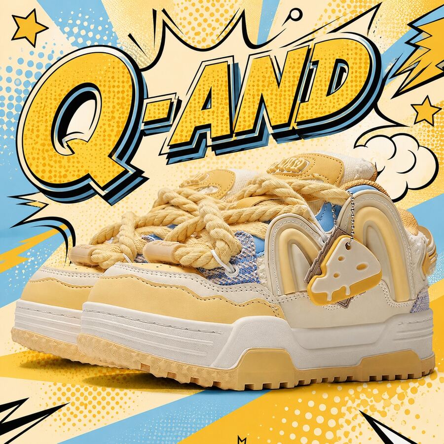 Q-AND Women's Cheese Yellow Retro Platform Dad Shoes, Soft Cushioned Breathable Mesh, Waterproof Slip Resistant Height Boosting Street Style Sneakers - 起司黃 - 查看 1