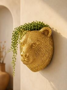 Pot de fleurs mural en résine avec tête de lion et d'ours dorés, pot de fleurs mural texturé pour plantes grasses, décoration murale de luxe, pour le mur du salon, la clôture du balcon, le porche, le mur du café & l'ornement mural de verdure moderne et glamour, décoration de jardin, pots de jardin - Nouveau style - Voir 2