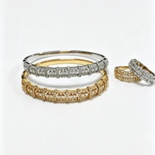 Set Gelang dan Cincin Manset Tertutup dengan Sekat Batang Vertikal Kokoh dan Hiasan Berlian Imitasi Penuh, Desain Batang Vertikal Seragam dengan Berlian Imitasi Berkilau yang Terpasang Padat, Set Perhiasan Elegan yang Dapat Ditumpuk - Gaya sosialita mewah - View 1
