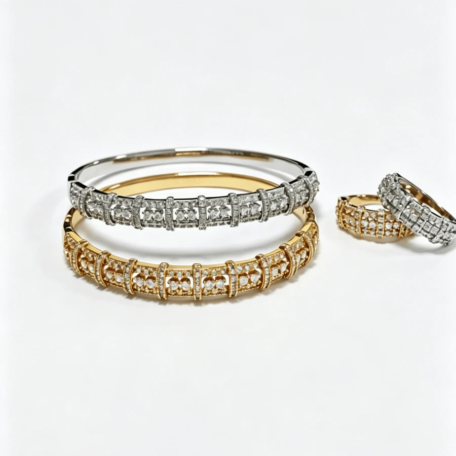 Set Gelang dan Cincin Manset Tertutup dengan Sekat Batang Vertikal Kokoh dan Hiasan Berlian Imitasi Penuh, Desain Batang Vertikal Seragam dengan Berlian Imitasi Berkilau yang Terpasang Padat, Set Perhiasan Elegan yang Dapat Ditumpuk - Gaya sosialita mewah - View 1
