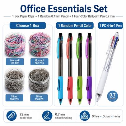 160/500pcs Morandi Pastel & Silver Paper Clips Set, Portable Card Decor Data Storage Clips,File Bookmark Clips, 29mm U-Shaped Stationery, Durable Rust-Resistant Metal Clips, Smooth Coated Standard Paperclips, Office & Home OrganizationBack To School