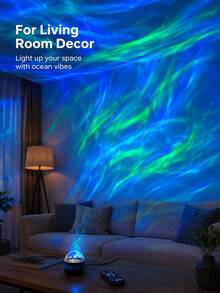 1 pieza [Lámpara de proyección de ondas de agua] Luz nocturna de atmósfera de olas oceánicas de colores, lámpara decorativa de escritorio con control remoto | Adecuada para dormitorio, mesita de noche, sala de estar, baño | Alimentada por USB - Auroras boreales - Ver 10