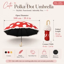 1pc Aesthetic Ruffle Edge Umbrella Polka Dot Fashion Compact Folding Umbrella Lightweight Windproof UV Rain Umbrella Cute Gift For Women Girls Daily Use Travel Must Have - Polka Dot Lace Umbrella - View 3