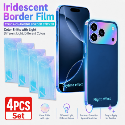 4pcs Chameleon Color-Changing Phone Frame Stickers, Holographic Color-Shifting Frame Protector Film, Anti-Scratch No-Residue Side Wrap Stickers, Compatible With IPhone 17 Pro Max, 16 Pro Max, 16 Plus, 15 Pro Max, 14, 13 Pro Max