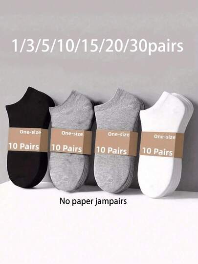 30 Pairs Solid Color Unisex Ankle Socks, Soft Lightweight Low-Cut Ankle Socks, Unisex, Women's Socks, Invisible Socks, Short Socks, White Socks, Grey Socks, Black Socks, Cute Socks, Girls' Socks, Suitable For Spring Summer Autumn Winter, Mesh Breathable Design, Track-Style Ventilation Holes (1/3/5/10/15/20/30 Pairs)