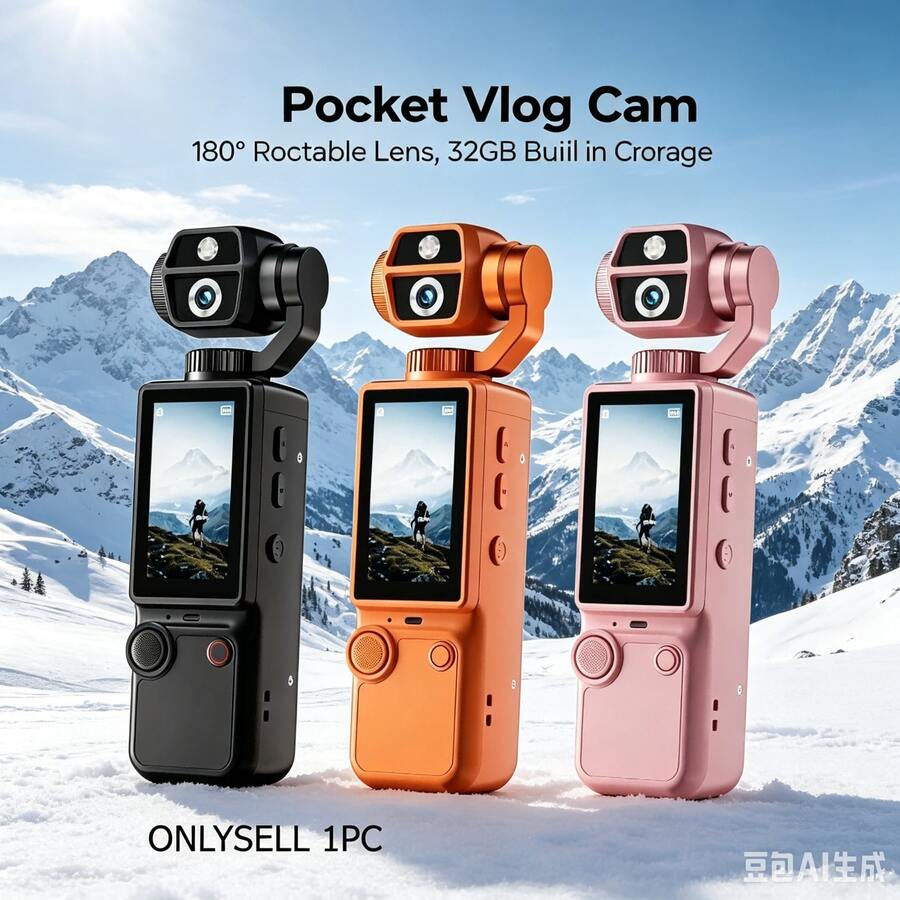 Cámara de acción portátil, lente giratoria de 180°, soporte de enfoque automático. Body compacto y portátil, adecuado para filmación al aire libre y grabación de vlogs. - Multicolor - Ver 1
