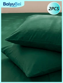 2 Buah Sarung Bantal Polos Super Lembut Warna Hijau Tua, Ringan, Penutup Amplop, Warna Solid, Sarung Bantal untuk Kamar Tidur, Lembut dan Bernapas, Perlengkapan Tidur untuk Kembali ke Sekolah dan Asrama - Dark Green - View 2