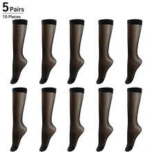 5 Pairs Of Solid Color Knee-High Socks, Comfortable And Easy Semi-Transparent Thin Stockings, Women'S Tights And Leg Warmers - Over the Calf Socks - View 16