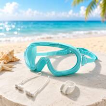 Kids Large Frame Swim Goggles Set, High Definition Vision, Adjustable Strap, Soft Fit, Includes Nose Clip And Earplugs, Suitable For Pool Swimming Training And Summer Water Activities - White - View 2