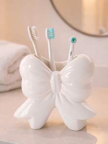 1pc Bowknot Toothbrush Holder, Cute Pink Decorative Bathroom Toothbrush Storage Organizer, Suitable For Vanity Countertop - Multicolor - View 5