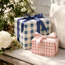 Minimalist Classic Style 2-Piece Mixed Color Square Coated Paper Plaid Print, With Textured Stripe Details, Decorative Gift Wrapping Paper Roll Set, Suitable For Birthday, Wedding, All Holidays And Year-Round Gift Box & Bouquet Wrapping - Plaid - View 9