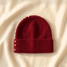 1 pieza Gorro de punto de poliéster con perlas de unicolor estilo callejero lindo para invierno - A - Ver 6