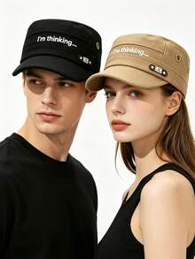 2pcs Unisex Multi-Function Flat Top Military Officer Hat, Outdoor Simple Fashion Versatile Hat, Spring And Autumn Hat - A - View 1