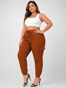 Women's Plus Size Cargo Jogger Pants G1 To G3 – Comfort And Style - Terracotta - View 4