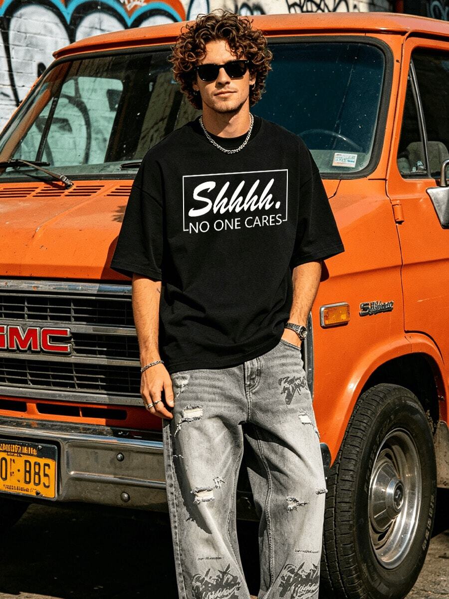 Summer Casual Round Neck Short Sleeve T-shirt, Relaxed Soft Comfortable and Featuring Printed Patterns Ideal For Everyday Wear. - Schwarz - Übersicht 1