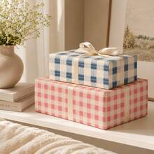 Minimalist Classic Style 2-Piece Mixed Color Square Coated Paper Plaid Print, With Textured Stripe Details, Decorative Gift Wrapping Paper Roll Set, Suitable For Birthday, Wedding, All Holidays And Year-Round Gift Box & Bouquet Wrapping - Plaid - View 5