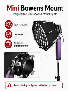 30cm Quick Detachable Octagonal Mini Softbox, Mini Bowens Mount Portable Photography Soft Light Diffuser, Includes Diffusion Cloth And Honeycomb Grid, Compatible With Mini Bowens Mount COB LED Photography Lights, Suitable For Outdoor Portrait, Vlog, Product Photography, Live Streaming - View 3