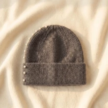 1 pieza Gorro de punto de poliéster con perlas de unicolor estilo callejero lindo para invierno - A - Ver 7