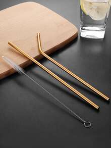 3pcs Stainless Steel Jerami Set Susu Teh Kopi Minuman Besi Minum Jerami Bersih jerami Sikat Set Logam Jerami - Rose Gold - View 6