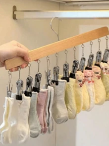 1 12-Clip Wooden Hat Rack, Clothes Drying Rack, Suitable For Underwear, Ties, Camisoles, Scarves, Belts, Home Storage And Organization Rack, Suitable For Bathroom, Bedroom, Closet, Wardrobe, Home, Dormitory, Simple Spring Style, Summer Tops - Silver - View 6