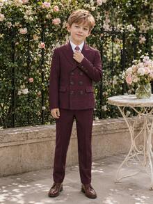 Tween Boy Suit Tuxedo Formal Wear For Hosting, Piano Recital, Wedding Page Boy, 3 Pieces Set (Blazer + Pants + Tie) - Red - View 6