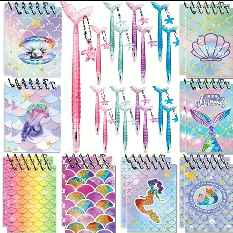 2/4/10/14/20pcs Mermaid Theme Party Favors, Mini Mermaid Spiral Notebooks And Fish Tail Pens, Reward Gifts, Birthday Gifts (Random), Back To School