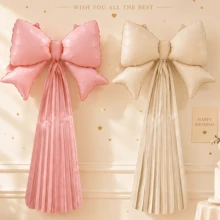 2pcs/Set Foil Bow-Shaped Tassel Ribbon Balloons, Bow-Shaped Tassel Ribbon Design, Suitable For Wall Hanging, Photo Backdrop Decoration And Other Decorative Scenes. Various Balloon Styles, Suitable For Birthday Parties, Bachelor Parties, Weddings And Gender Reveal Parties And Other Indoor Decoration Occasions. - Two Conjoined Bow Tassels - View 2