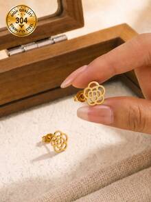 Pendientes de trébol de cuatro hojas de acero inoxidable, unisex, regalo perfecto para novia, amigos y parejas - Amarillo dorado 5 - Ver 4